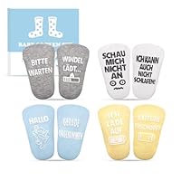 Fettwal 4 Paare Baby Socken 0-12 Monate, Babygeschenke zur Geburt Junge Mädchen, Baby Geschenk Junge Mädchen, Neugeborenen Geschenk, Babyparty Geschenk, Personalisierte Geschenke Babysocken
