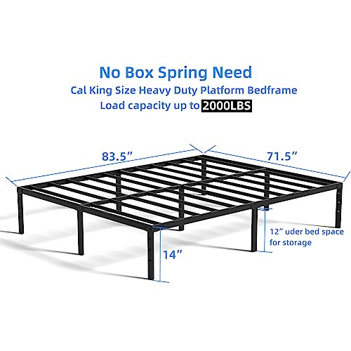 Meberam 14 Inch California King Size Metal Platform Bed Frame Reinforced Mattress Foundation Support Heavy Duty Bedframes No Box Spring Need With Storage #TOP1