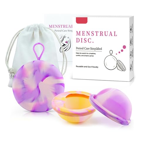 SKIKHN Disco Menstruale, 2 Pezzi Coppa Mestruale con Periodi Della Dimensione S+L, Coppetta Mestruale in Silicone Riutilizzabile, Coppa Mestruale con Periodi Della Dimensione, Sicuro per Sport,Nuoto