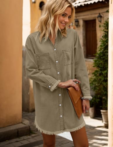 Image of Zilcremo Women Denim Dress Long Sleeve Button Down Jean Shirt