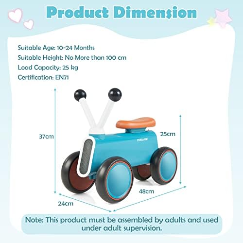 COSTWAY Baby Balance Bike, 4 Full-Closed Wheels Toddler Ride on Toys, No Pedal Infant Walker Training Bicycle for 1 2 Years Old Boys & Girls