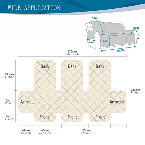 Image of TAOCOCO Recliner Couch Covers,3 Seater Recliner Covers,Waterproof Recliner Covers,Non Slip Recliner Sofa Covers,Reclining Chair Covers for Pets,Recliner Protector with Pockets(Beige,More Pink)