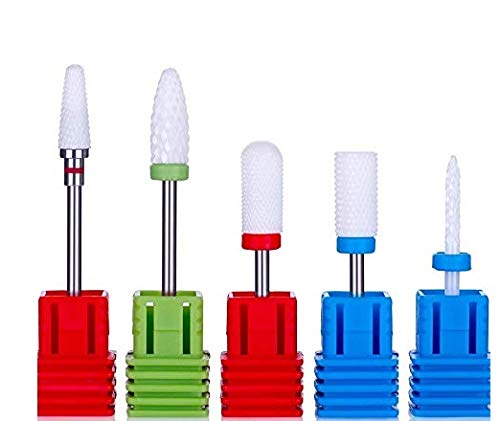 Pro Ceramic Nail Drill Bits Set - Acrylic Nail File Drill Bit 3/32 Inch for Manicure Pedicure by JARGOD (5PCS NAIL DRILL BIT)