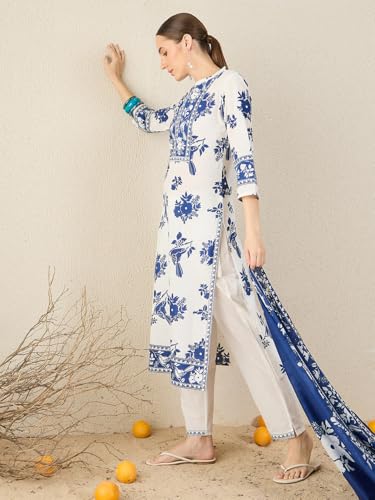 Image of INDO ERA Women's Pure Cotton Animal Printed Straight Kurta & Pant with Dupatta Set (IESTR11803)