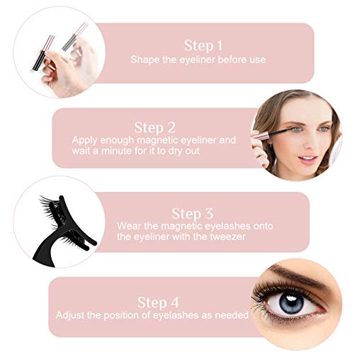 Magnetic Eyelashes with Eyeliner Kit, Nivlan Upgraded 3D Natural Look False Lashes with Tweezer Applicator, 6 Pairs Reusable Waterproof Mink Magnetic Eyelashes and 2 Tubes Eyeliner Set, No Glue Need