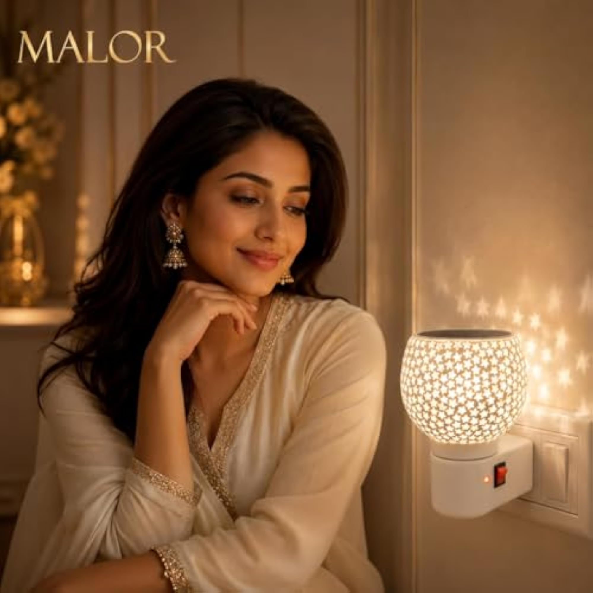 Electric Kapoor Dani with Night Lamp, Ceramic Camphor Diffuser