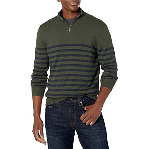 Nautica Navtech Jersey a Rayas con Cremallera de un Cuarto Suéter para Hombre Cover