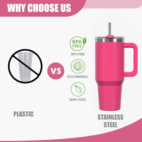 Image of 20 oz Tumbler with Handle,Tumbler with Lid and Straw,Double Wall Insulated Cup Stainless Steel Travel Mug(Cold for 34 Hours),Water Bottle for Iced Tea,Coffee,Cold Beverages(Gloss Pink)