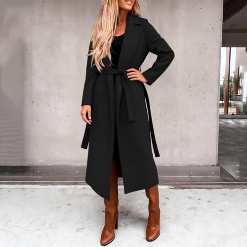 Manteau laine mélangée femme hiver chic chaud long à revers larges