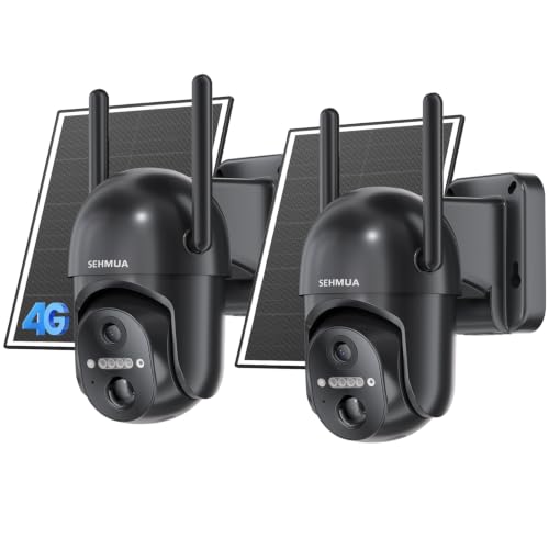 Image of SEHMUA 2 Pack 4G LTE Cellular Solar Security Camera Wireless Outdoor, No Wi-Fi Solar Powered Camera, 360 Live View, 2K Color Night Vision, PIR Motion Sensor, Two-Way Talk, Built-in SIM Card, Black