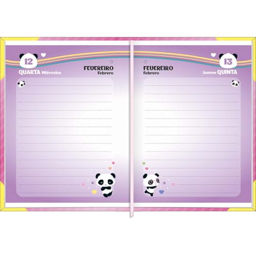 Tilibra - Agenda Costurada Mini 7,8 x 10,8 cm Lovely Friend 2025 - Fundo Rosa - Máquina de Pandas