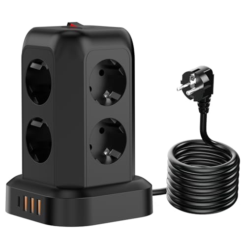 Mehrfachsteckdose mit Schalter,SMALLRT 8 Fach Steckdosenleiste USB C Mehrfachstecker, Mehrfachstecker Überspannungsschutz, Steckerleiste mit 2M Verlängerungskabel, Steckdosenturm für Zuhause,Büro