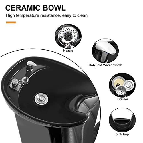 Artist Hand Shampoo Bowl Backwash Barber Chair Adjustable Ceramic Bowl Sink W/Rubber Headrest For Salon Beauty Spa Equipment (Black) #TOP3