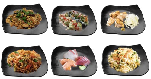Lucky Star Rectangular Melamine Plates Sushi Sashimi Tonkatsu Tempura Appetizer Platter Dishes, 11-3/4" X 9-3/8", Black (40, 11-3/4" X 9-3/8") #TOP19