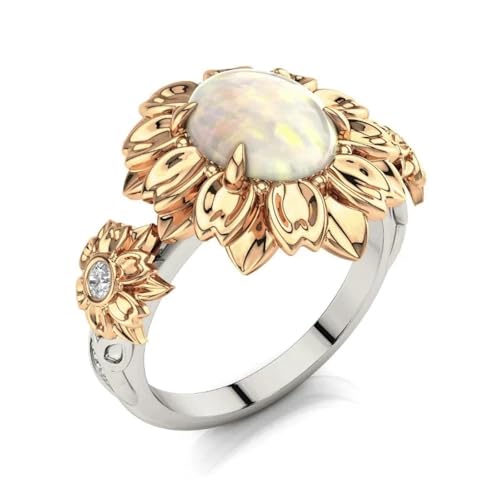 Anneaux ring dorés motif fleur ronde avec pierre blanche chic - 5