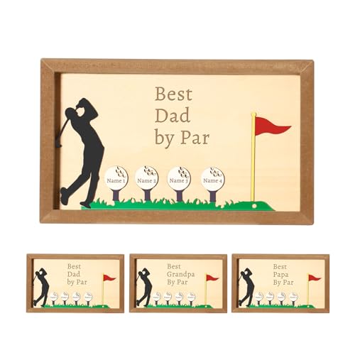 OXYEFEI Personalized Wooden Golf Sign, Best Dad by Par Sign, Funny, for Husband, Dad, Grandpa, Custom 1-9 Name, Best Home Decoration Family Tree Plaques (Style1)