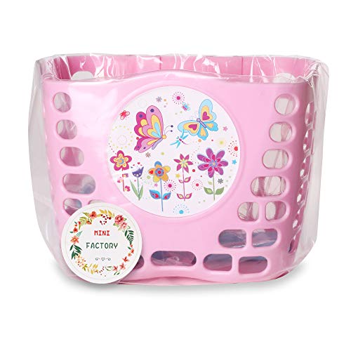 Mini-Factory Kid's Bike Basket, Pink Butterfly + Flowers Bicycle Front Handlebar Basket For Kid Girls (Butterfly) #TOP1