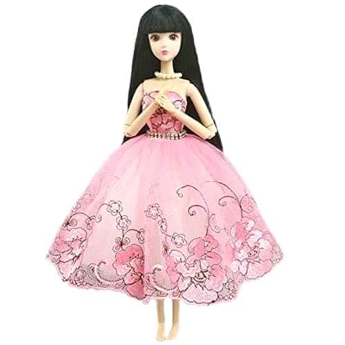 Made For Barbie Party Dress, Pink With Embroidered Flowers