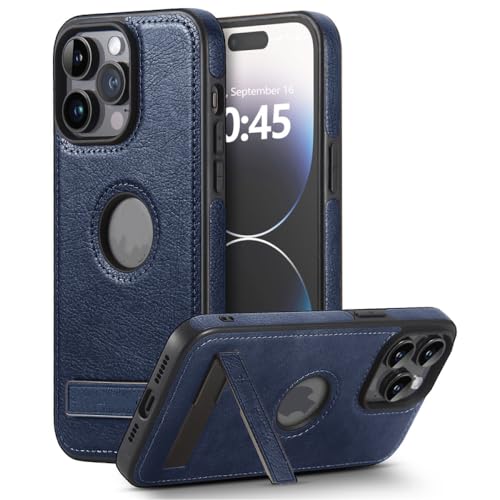 Coque iPhone 13 Pro en Cuir PU Bleu Marine - Mode Paysage et Bureau