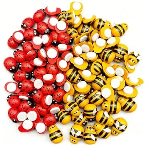 Lot de 200 Mini Abeilles et Coccinelles en Bois Autocollantes pour Décoration Artisanat Scrapbooking Accessoires de Fête et Ornements de Maison Abeille et...