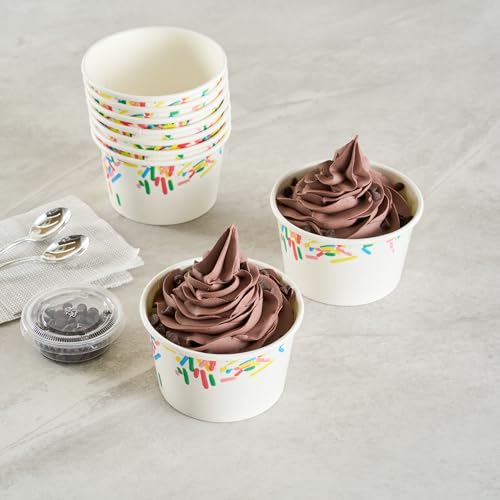 Image of Restaurantware Ice Cream Cups 50 Pack of 8 oz Leak-Resistant Disposable Dessert Bowl Frozen Yogurt Cup Round Paper Container For Cold And Hot Desserts