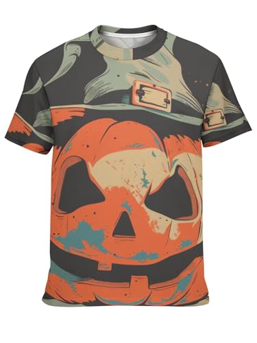 Halloween Party Pumpkin SkullBoys Sports Short-Sleeved T-Shirt, Summer Short-Sleeved Top, Fashionable Basic Styles