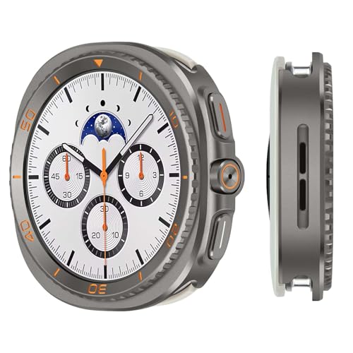 Coque Samsung Galaxy Watch 8 44mm en métal robuste de qualité premium grise et orange