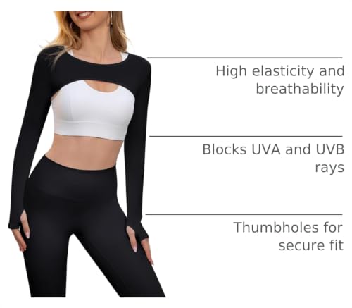 Image of Women Long Sleeve Crop Top Bolero Thumbhole Workout Cropped Shirts Sports Shrug