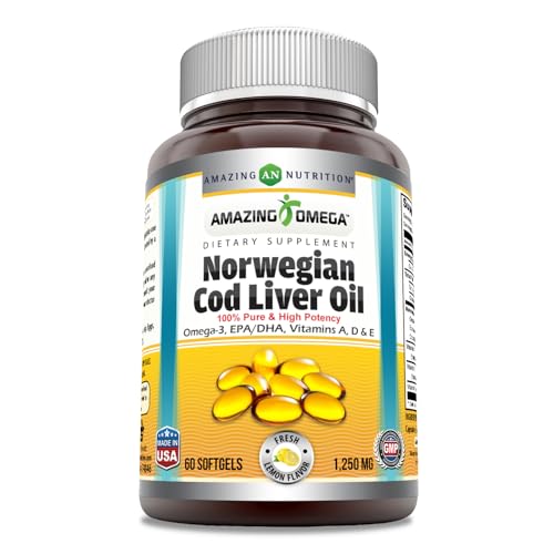 Amazing Omega Norwegian Cod Liver Oil 1250 Mg Softgels Supplement | Omega-3, EPA, DHA, Vitamin A, Vitamin D & Vitamin E (Lemon | 60 Count)
