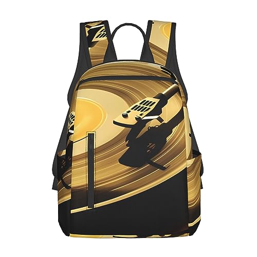 Sac à dos léger motif vinyle au style décontracté et grand volume noir