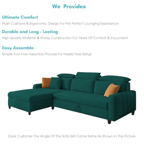 Image of Casaliving Gagnon LHS 4 Seater L Shape Corner Sofa Cum Bed for Living Room (Pine Fabric) Premium Fabric Sofa