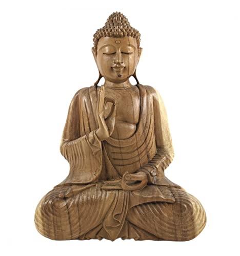 Artisanal Estatua de Buda Sentado argumento H40 cm Madera exótico Bruto