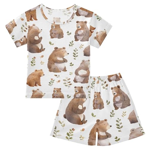 ALAZA Bear Leaf Animal Pajamas Short Sleeve 2 Piece Sleepwear Top and Bottom Pajama Set Unisex