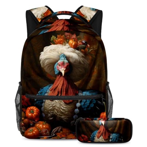 Sac à dos Turquie Thanksgiving avec trousse de 29 cm pour l'école