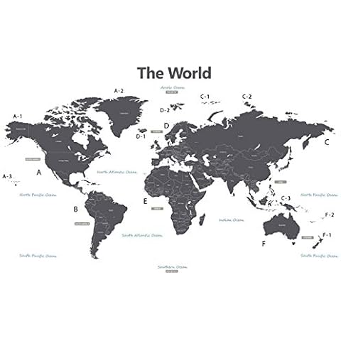 DECOWALL DLT-1609G Modern Grey World Map (XLarge) Kids Wall Stickers Decals Peel and Stick Removable for Nursery Bedroom Living Room Art murals Decorations Cover