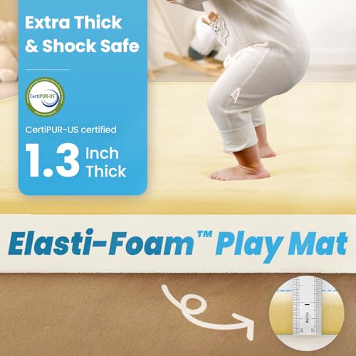 Image of 1.3 inch Thick Baby Play Mat for Floor, 28x72 Foam Tummy Time Mat, Padded Support Soft Plush Bedside Rugs for Infant Kids Toddler Crawling Kick Activity (Vanilla)