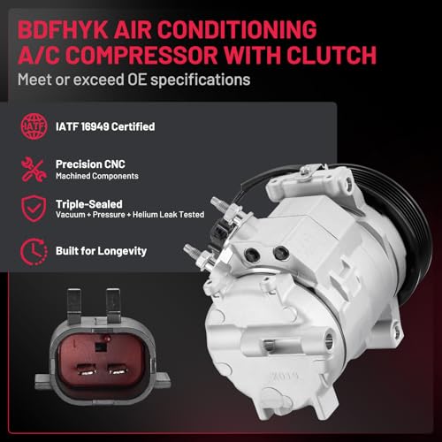 BDFHYK 158346 Air Conditioning A/C Compressor with Clutch Compatible with Chrysler Town & Country V6 4.0L 2008-2010, Compatible with Dodge Grand Caravan V6 4.0L 2008-2010
