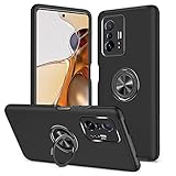 Xiaomi 11T/ 11T Pro 用 ケース リング 耐衝撃 衝撃吸収 頑丈 車載ホルダー対応 スタンド機能 全面保護 TPU+PC バンパーケース 耐摩擦 指紋防止 滑り防止 防塵 薄型 軽量 おしゃれ ケース 旅行 オフィス 室内 アウトドア シャオミ 11T シャオミ 11T Pro 用 携帯カバー(ブラック)