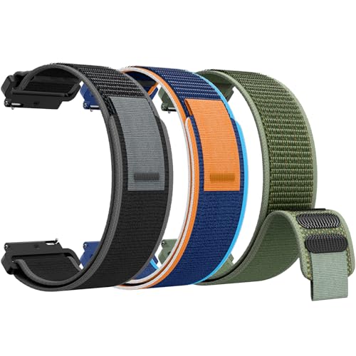 Kamita [3Piezas] Nailon Correa para Garmin Vivoactive 6 5, Banda Deportiva Regulable para Hombres Mujeres, Elástico Trail Loop Pulsera de Repuesto Watchband para Venu (Negro+Verde Armada+Azul Marino)