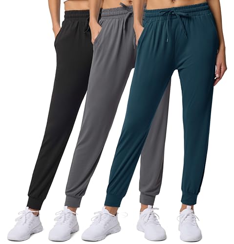 Real Essentials 3 Pack: Women's Ultra-Soft Lounge Joggers Sweatpants Athletic Yoga Pants with Pockets (Available in Plus)