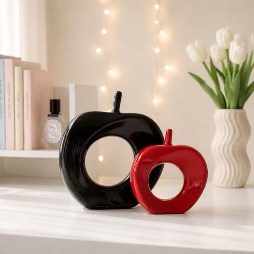 Image of Home D�cor Apple Shape Statues| Glossy Ceramic Figurines - (Set of 2 Piece, Red & Black)
