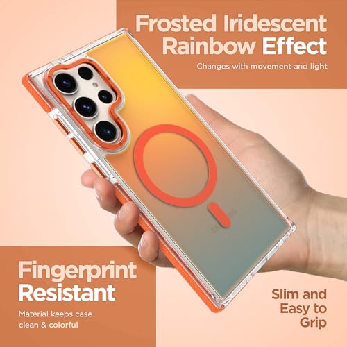 Image of Magnetic Case for Samsung Galaxy S22 Ultra [Compatible with Magsafe] [Cute Fashion Fluorescent Design] [1 Screen Protector] Slim Translucent Matte Case for Galaxy S22 Ultra 6.8 inch, Orange