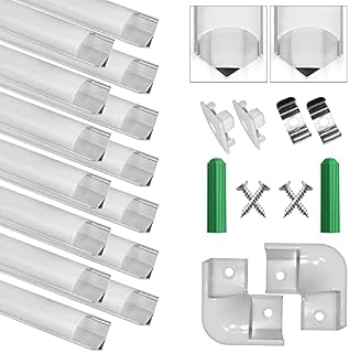 SENXINGYAN LED Aluminum Profile V-Shape 14x1m, Led Channel with Cover, Led Aluminum Channel and Diffuser for Led Strip Lights with Milky White Cover, End Caps and Metal Mounting Clips 14-Pack