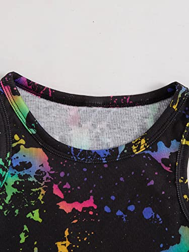 Milumia Girl's 2 Pack Ink Splatter Print Knit Round Neck Casual Crop Tank Top3