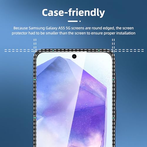 NEW'C 3 Pack Designed for Samsung Galaxy A55 5G Screen Protector Tempered Glass,Case Friendly Scratch-proof, Bubble Free, Ultra Resistant