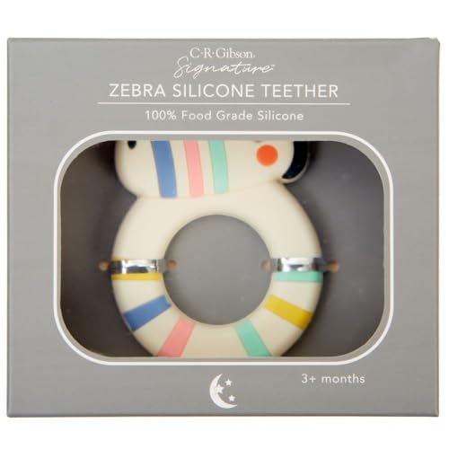 Image of C.R. Gibson BTEE-23954 Zebra 100% Food Grade Silicone Teether for Babies, 2.3 inch W x 2.4 inch L, Multicolor
