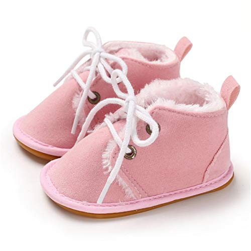 Cosankim Baby Booties Baby Girl Shoes Winter Warm Fur Lining Non-Slip Lace Up Newborn Boots Infant Toddler First Walker Crib Shoes(0-6 Months Infant,A-Pink) #TOP3