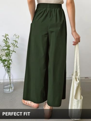 Image of Leriya Fashion Women High Waist Wide Leg Trousers | Casual & Formal Poly Cotton Pants for Women | Loose Fit Track Pants | Relaxed Fit Pleated Trousers for Casual & Semi-Formal Wear
