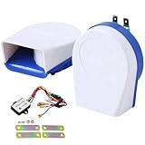 Japard Car Horns 2PCS, Golf Cart Horn, Air Horn Replacement, 12V Loud, Funny Electric Waterproof Universal Fit for Autobike, Motorcycle, Bike, Truck, Blue White