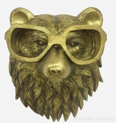 Bear Head Wall Mount Decor, Animal Head Sculptures Wall Hanging Bronze Animal Resin Wall Art Decoration for Living Room Bedroom Kitchen Home Office Gift Decor